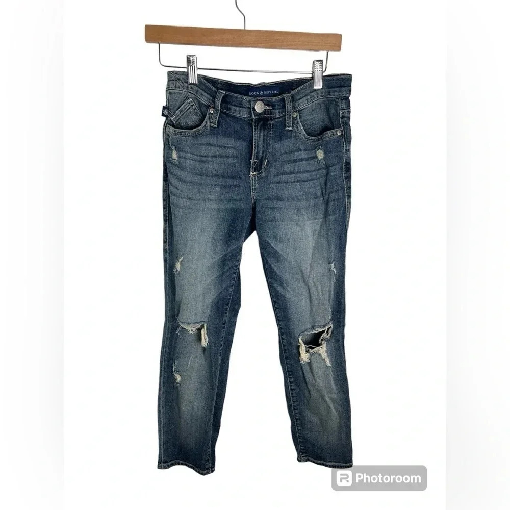 Rock & Republic Womens Jeans Size 4 Low Rise Skinny Distressed Denim